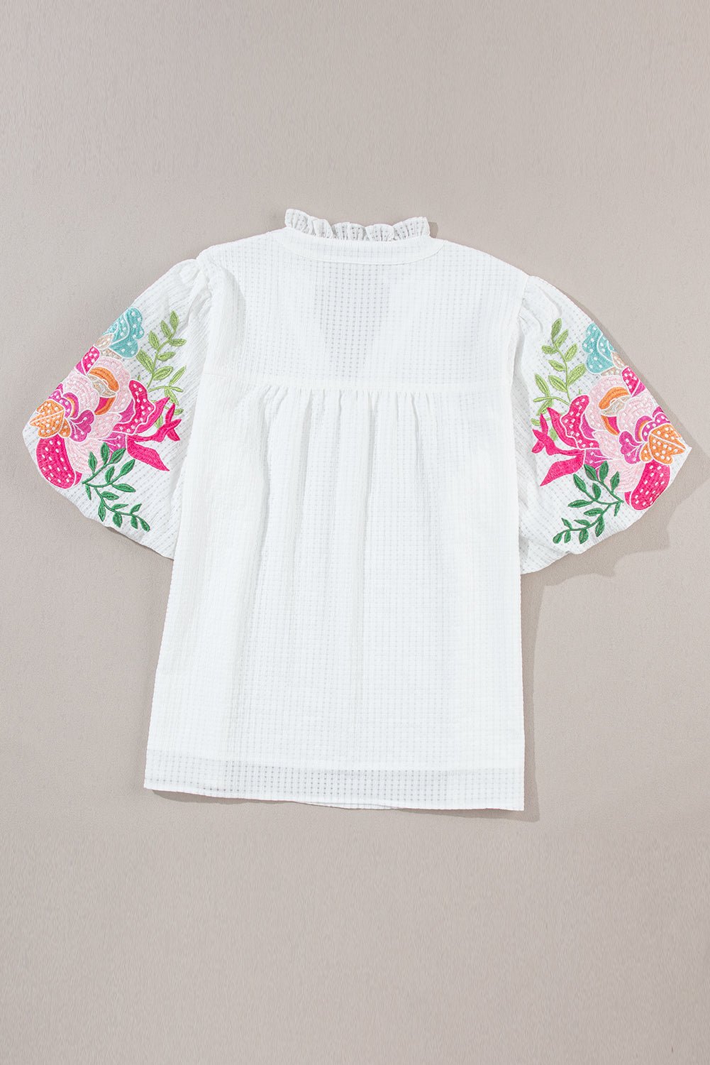 Embroidered Notched Half Sleeve Blouse - Mervyns