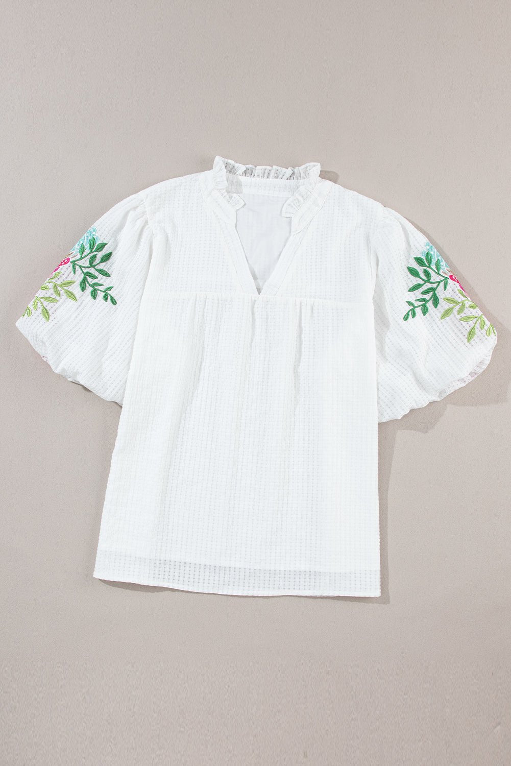 Embroidered Notched Half Sleeve Blouse - Mervyns