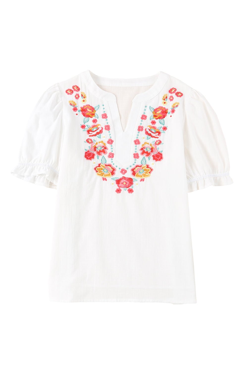 Embroidered Notched Neck Flounce Sleeve Top - Mervyns