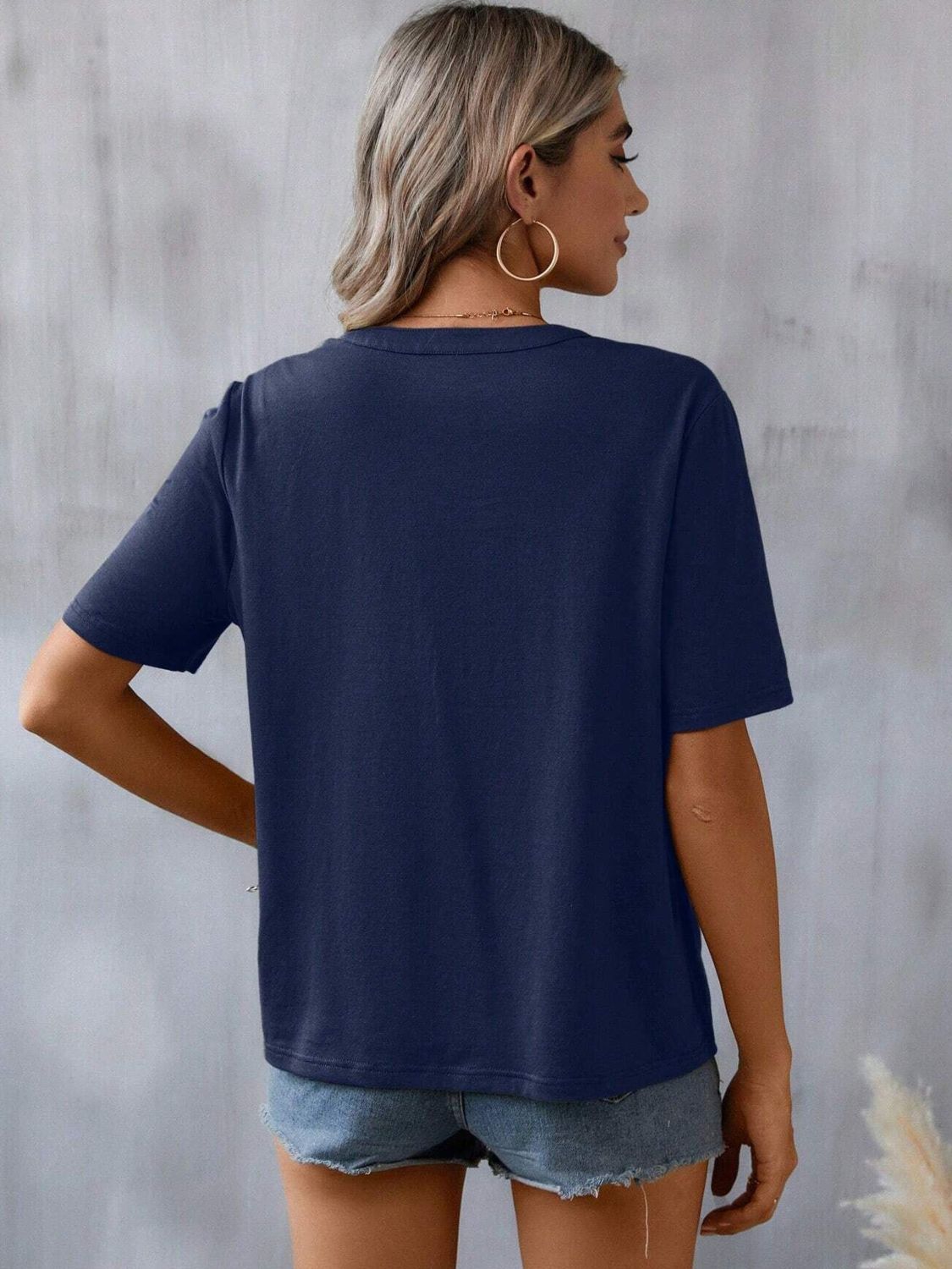 Embroidered Notched Short Sleeve T-Shirt - Mervyns