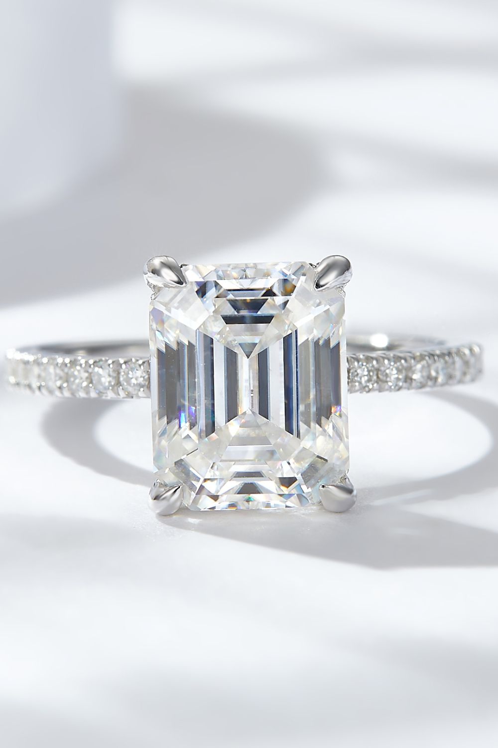 Emerald Cut 4 Carat Moissanite Side Stone Ring - Mervyns