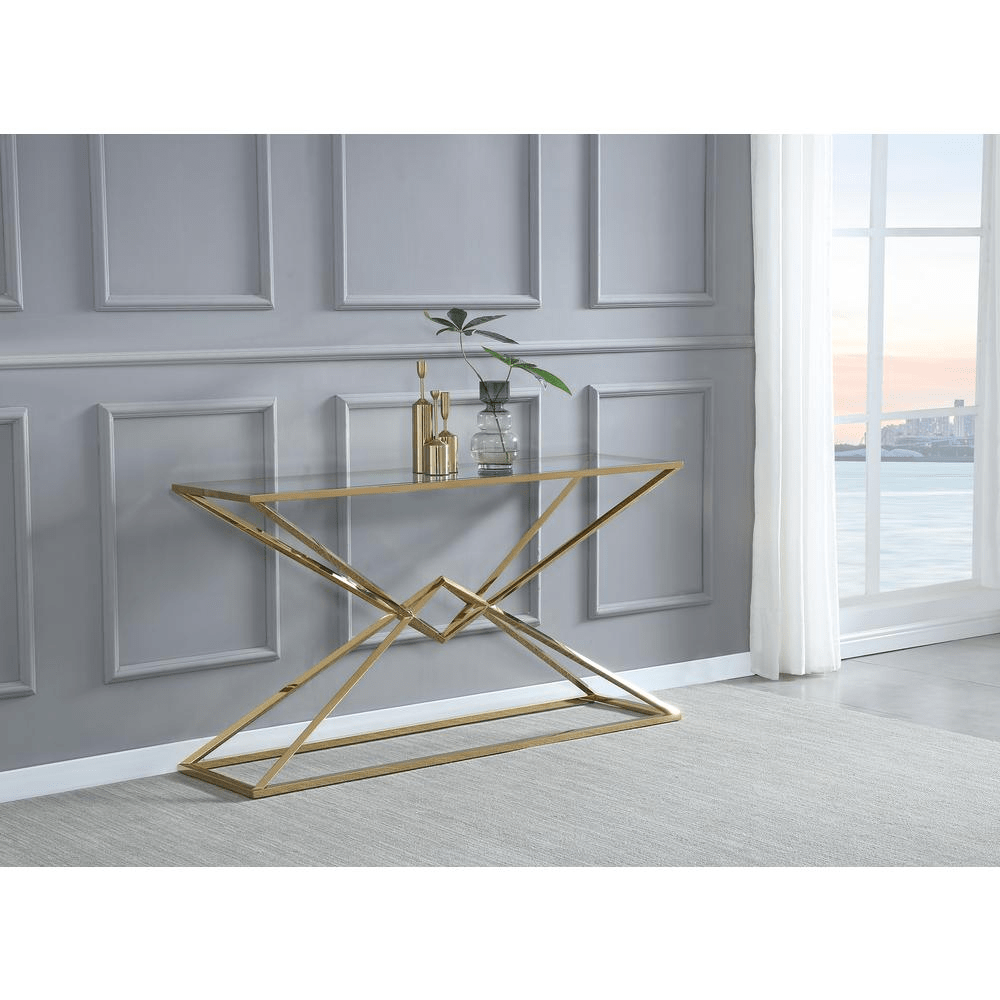 Emerson Gold Glass Console Table - Mervyns