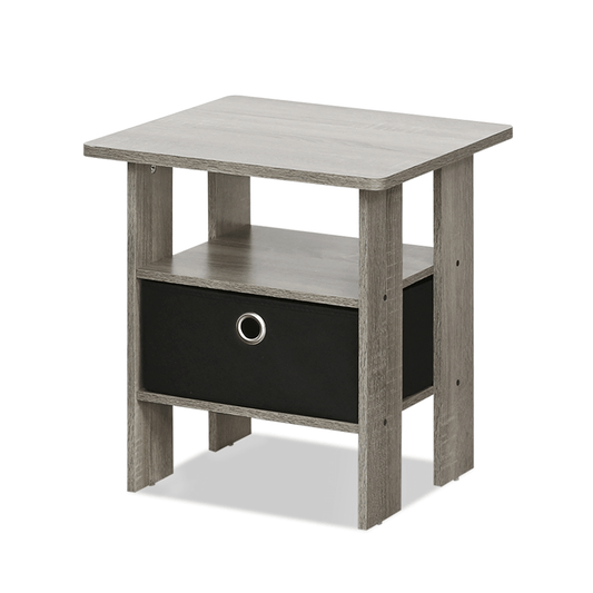 End Table Bedroom Night Stand w/Bin Drawer, French Oak Grey/Black - Mervyns