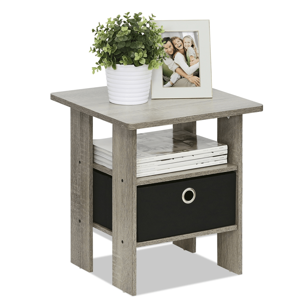 End Table Bedroom Night Stand w/Bin Drawer, French Oak Grey/Black - Mervyns