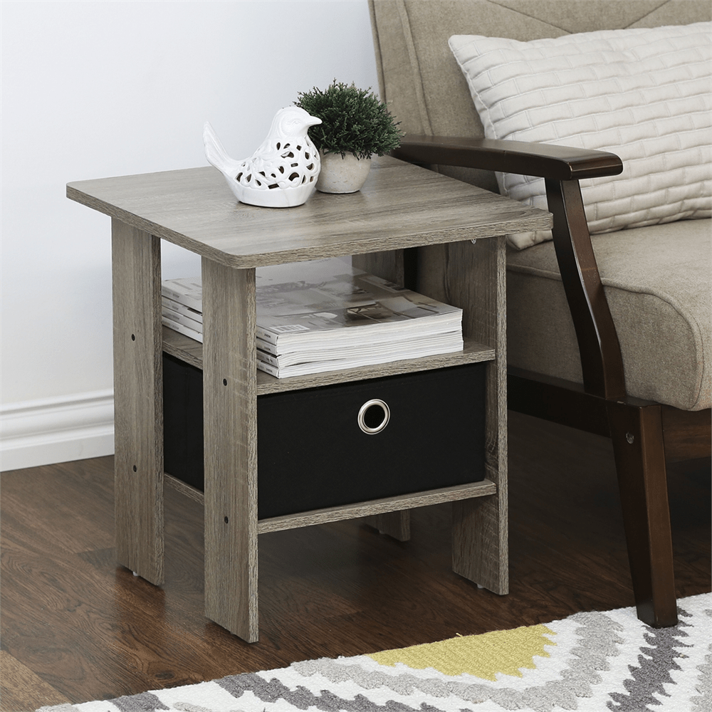 End Table Bedroom Night Stand w/Bin Drawer, French Oak Grey/Black - Mervyns