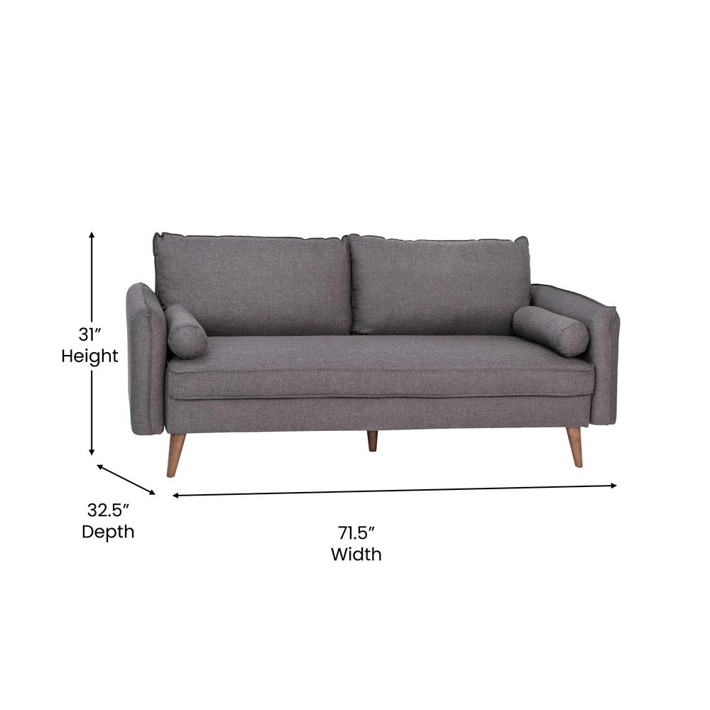 Evie Mid - Century Modern Sofa with Faux Linen Fabric Upholstery & Solid Wood Legs in Stone Gray - Mervyns