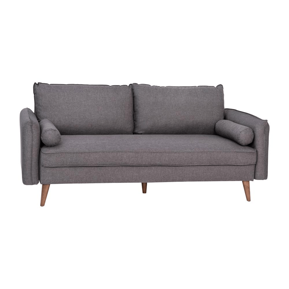 Evie Mid - Century Modern Sofa with Faux Linen Fabric Upholstery & Solid Wood Legs in Stone Gray - Mervyns