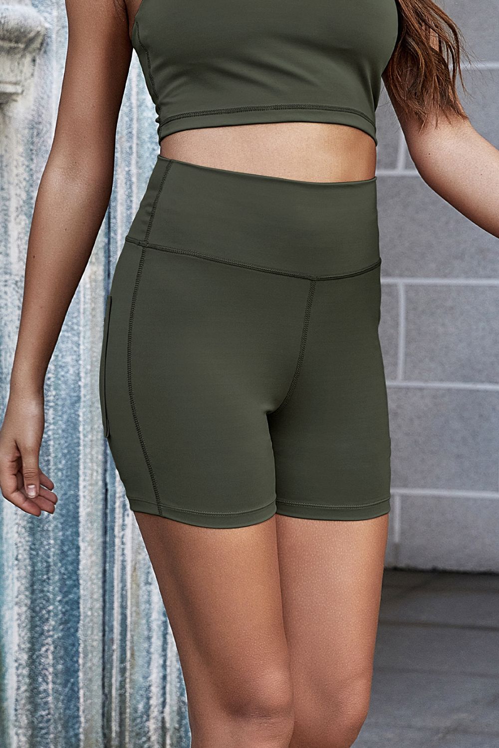 Exposed Seam Decorative Button Yoga Shorts - Mervyns