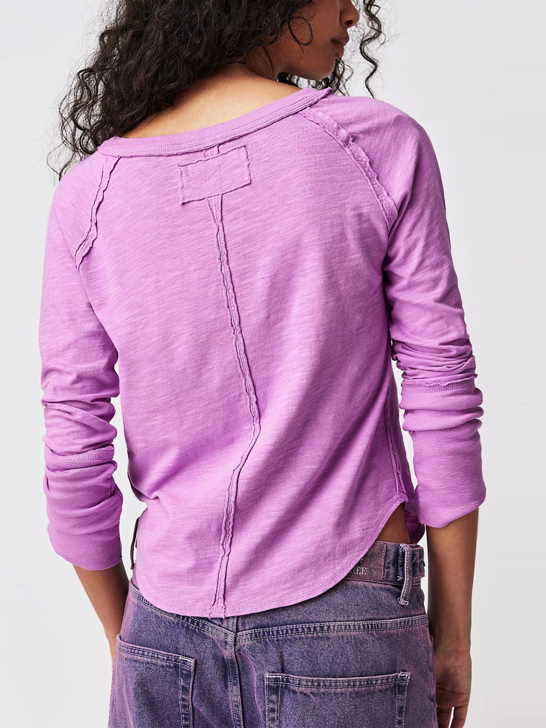 Exposed Seam Notched Long Sleeve T-Shirt - Mervyns