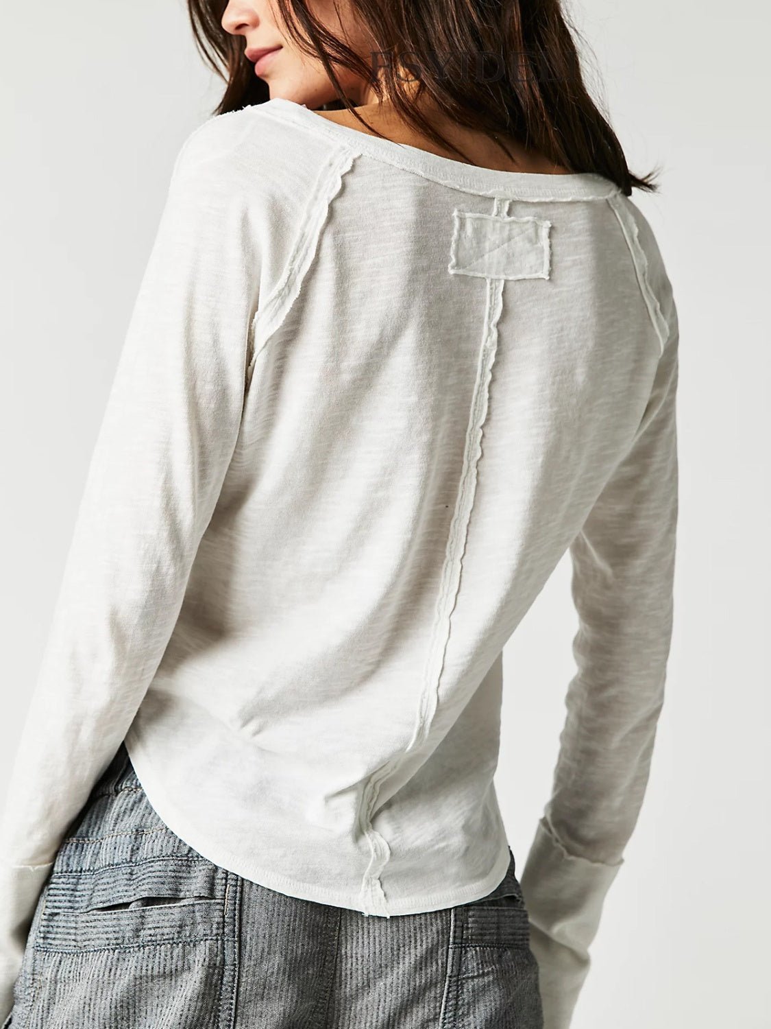 Exposed Seam Notched Long Sleeve T-Shirt - Mervyns