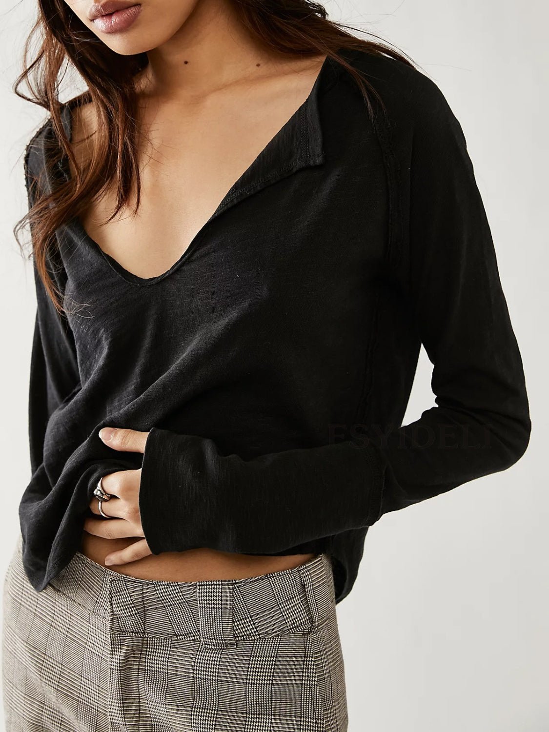 Exposed Seam Notched Long Sleeve T-Shirt - Mervyns