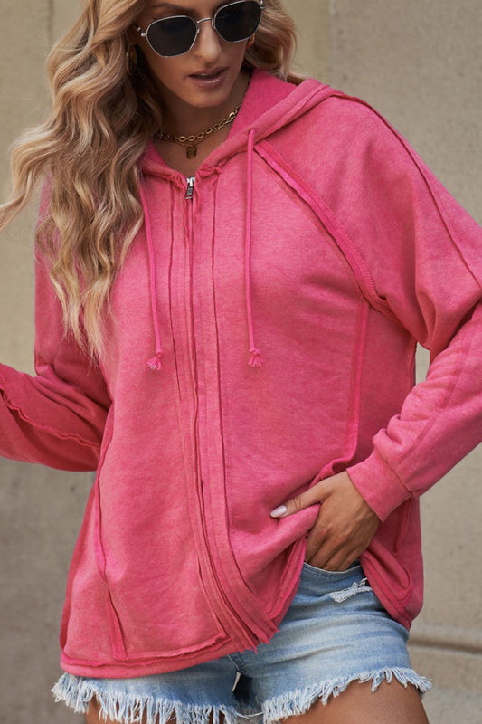 Exposed Seam Zip Up Long Sleeve Drawstring Hoodie - Mervyns