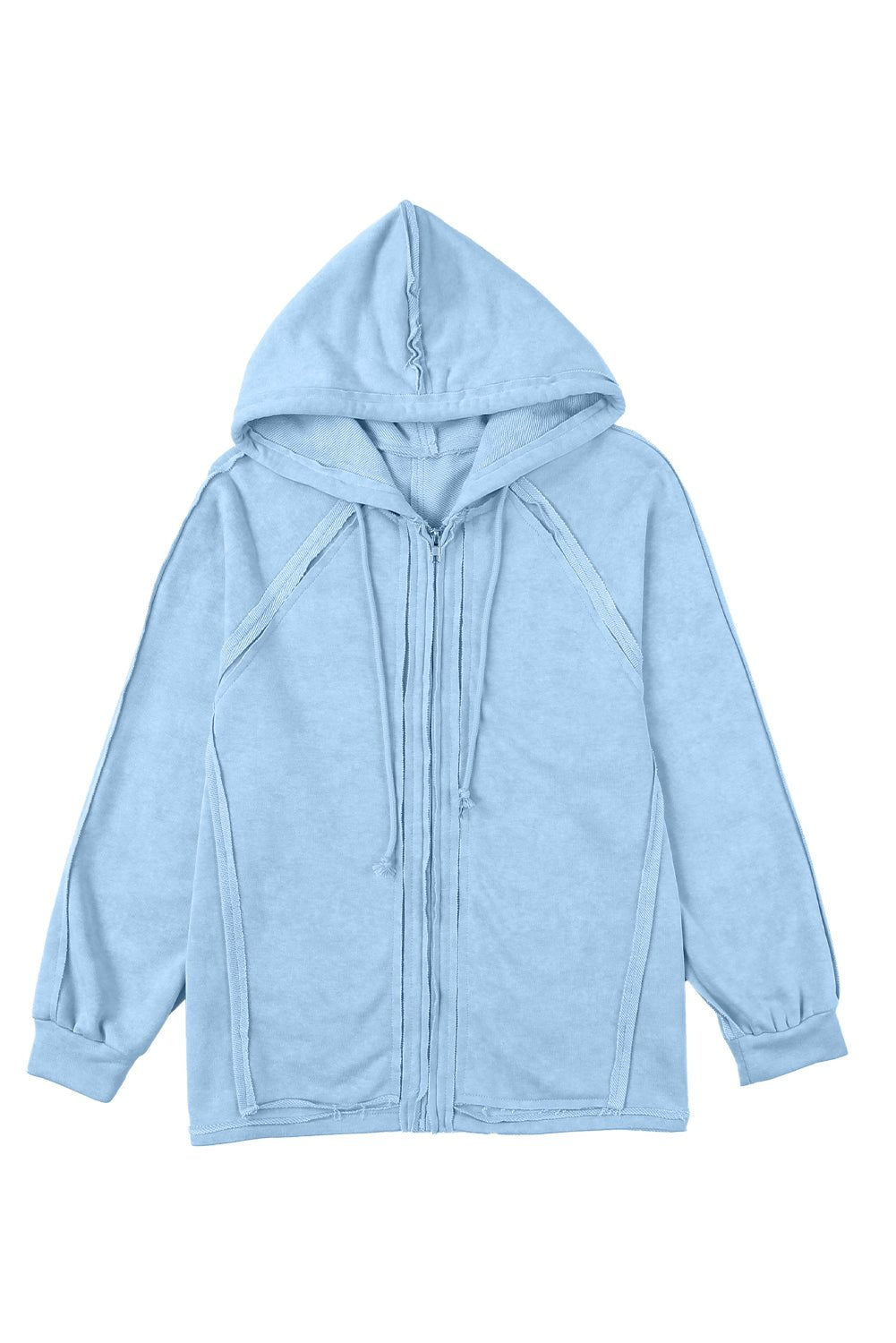 Exposed Seam Zip Up Long Sleeve Drawstring Hoodie - Mervyns