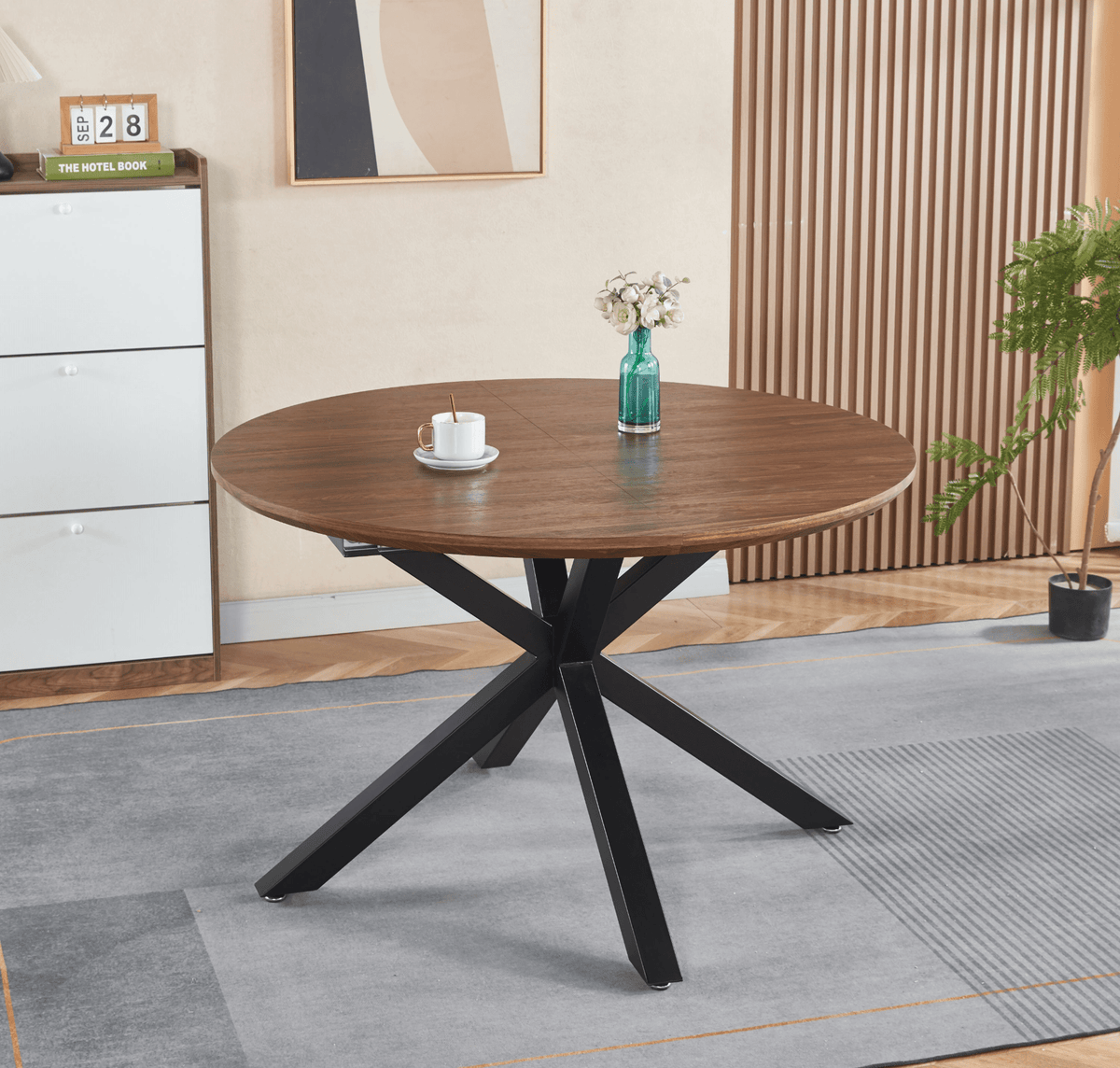 Extensible Table with Metal Legs and MDF Top for Dining, Office, or Coffee Use - Mervyns