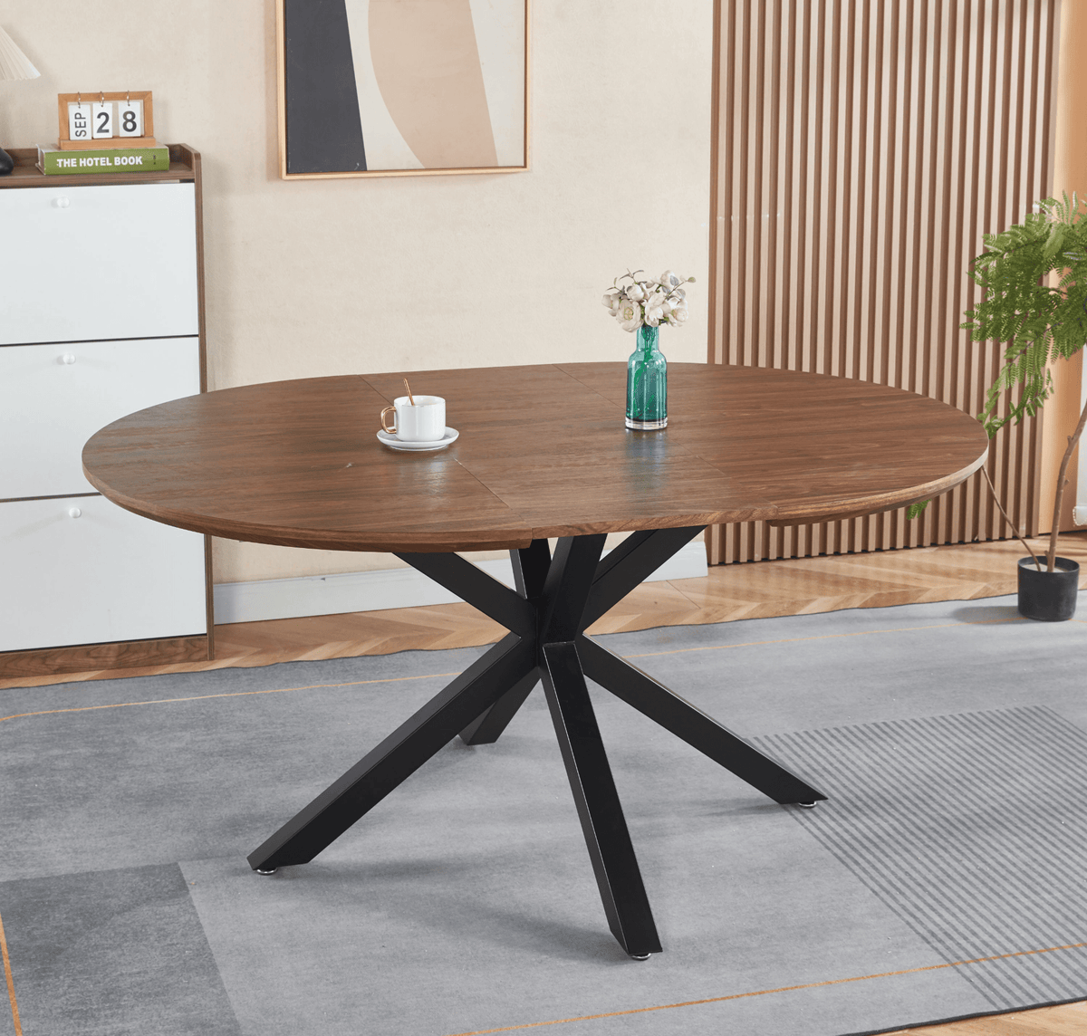 Extensible Table with Metal Legs and MDF Top for Dining, Office, or Coffee Use - Mervyns