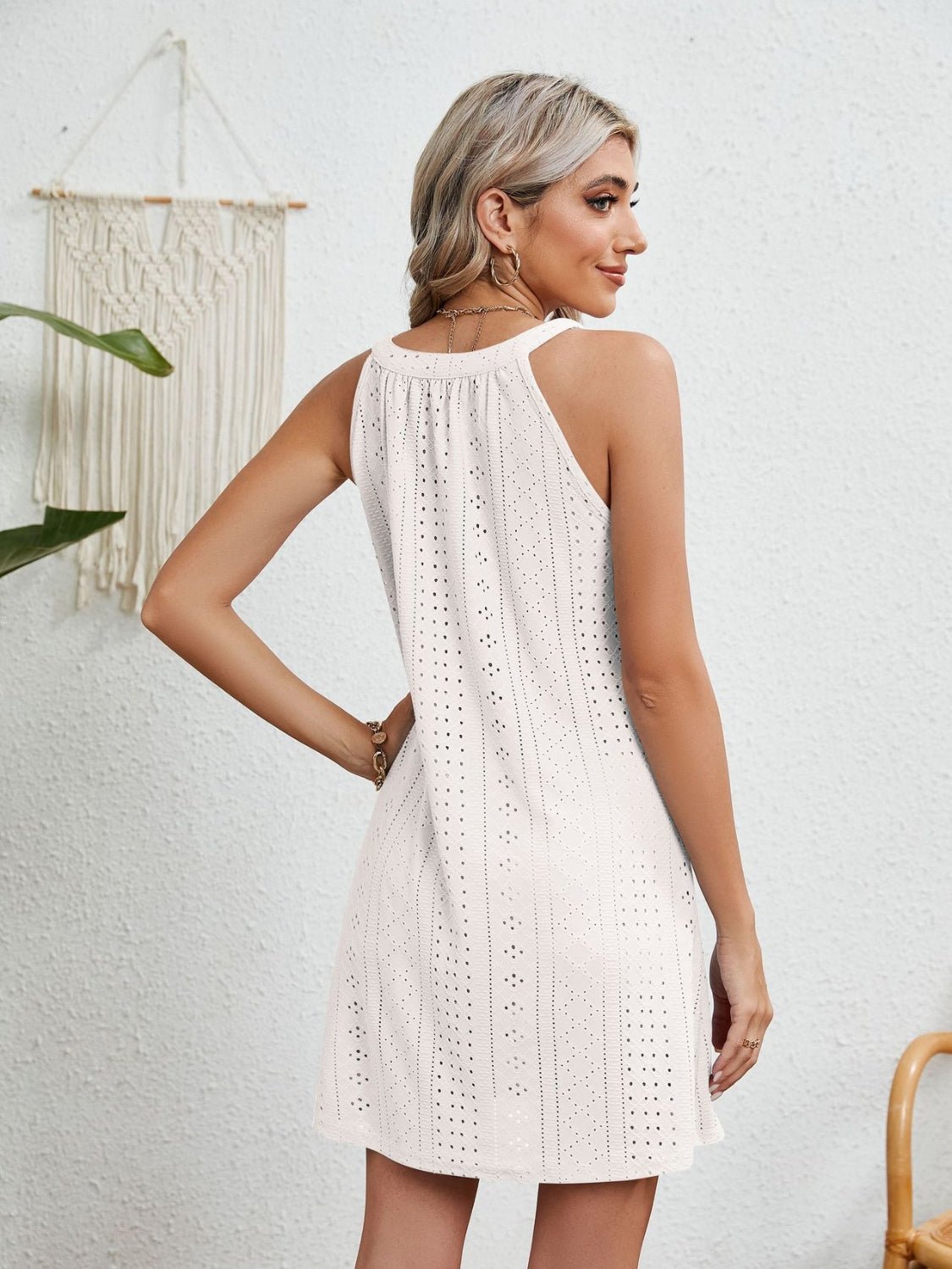 Eyelet Grecian Neck Mini Dress - Mervyns