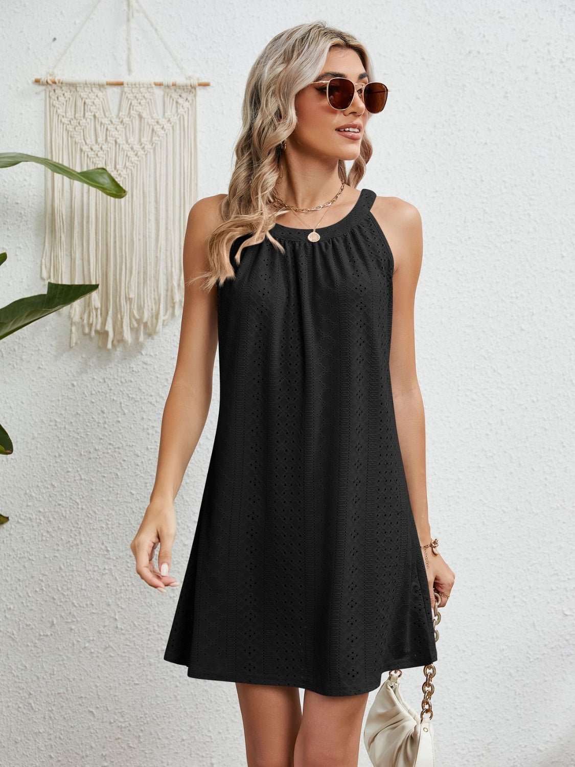 Eyelet Grecian Neck Mini Dress - Mervyns