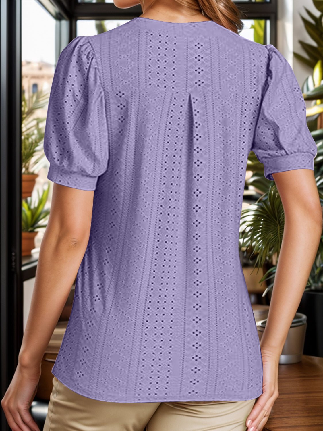 Eyelet Notched Short Sleeve Blouse - Mervyns