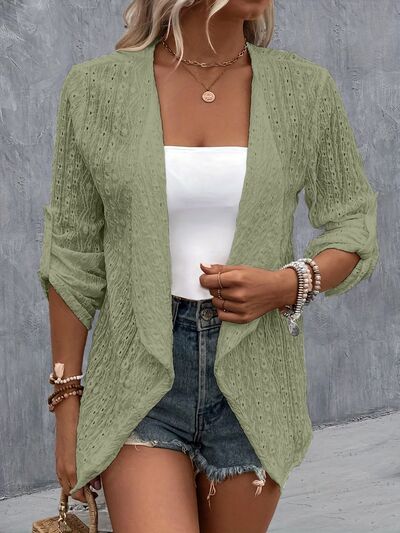 Eyelet Roll - Tab Sleeve Cardigan - Mervyns