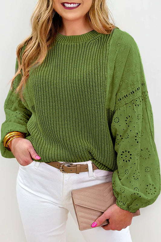 Eyelet Round Neck Drop Shoulder Sweater - Mervyns