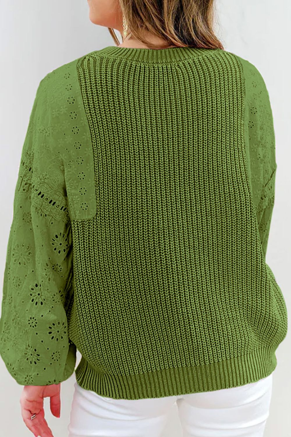 Eyelet Round Neck Drop Shoulder Sweater - Mervyns