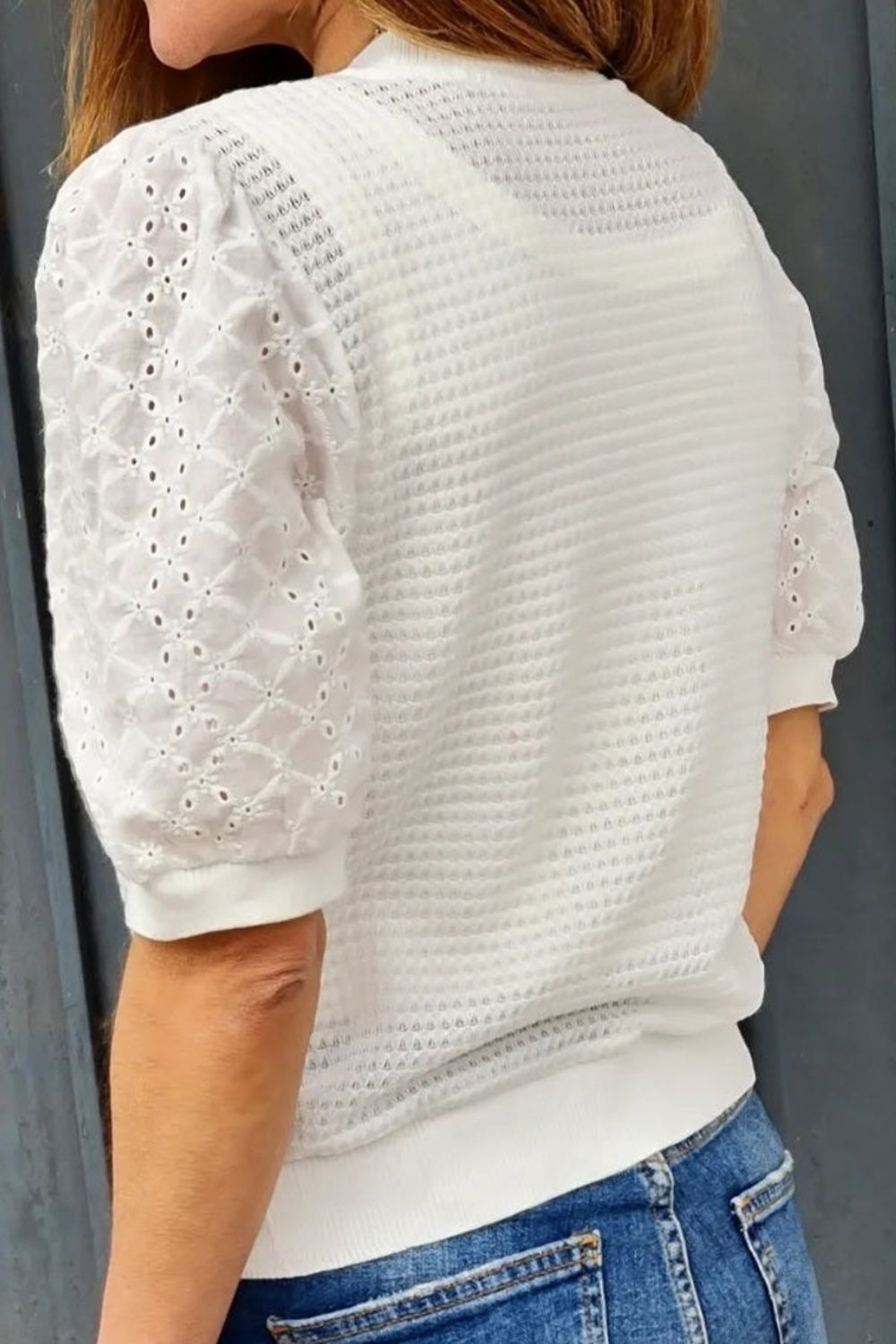 Eyelet Round Neck Half Sleeve Blouse - Mervyns