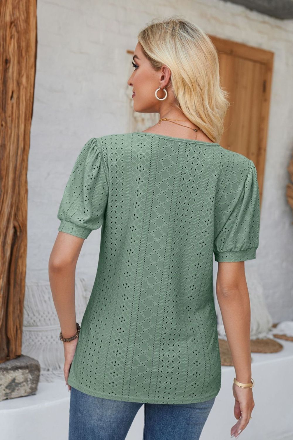 Eyelet Round Neck Short Sleeve Blouse - Mervyns