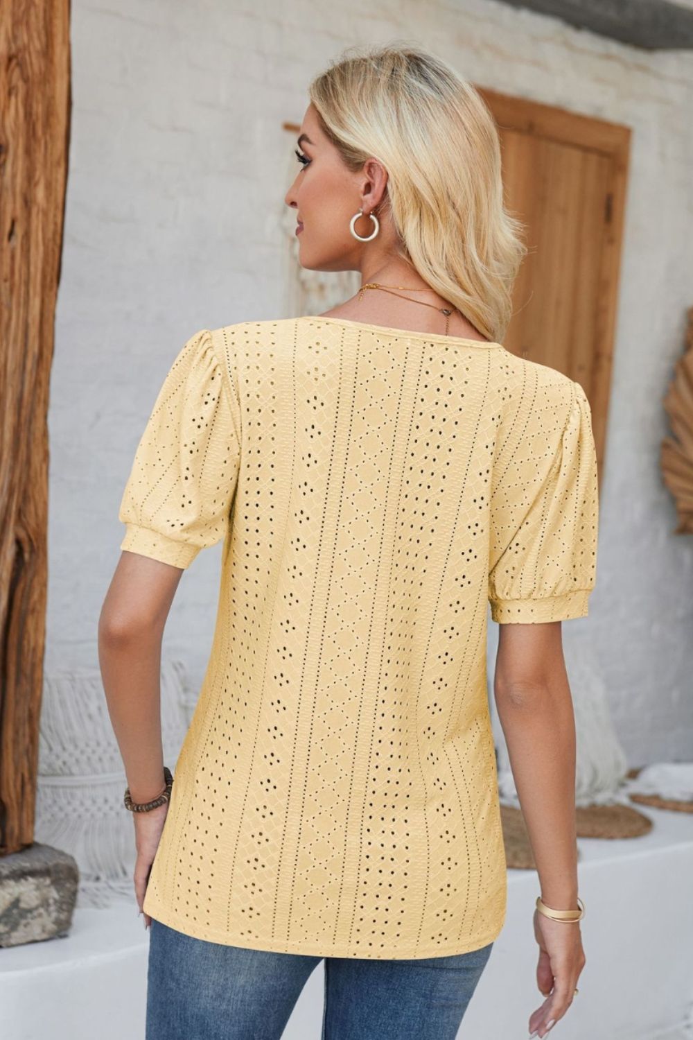 Eyelet Round Neck Short Sleeve Blouse - Mervyns