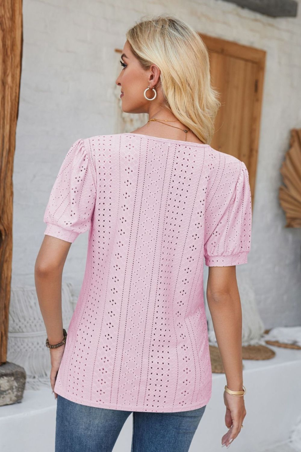 Eyelet Round Neck Short Sleeve Blouse - Mervyns