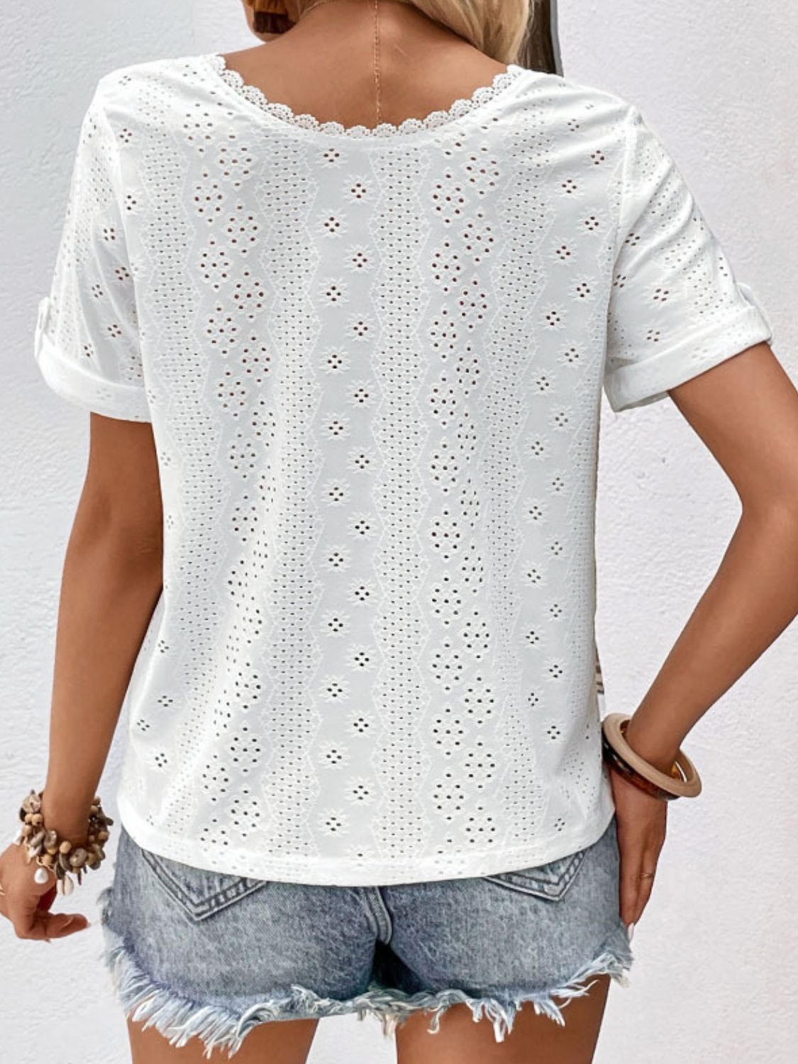 Eyelet Short Sleeve Double - Sided Shirt - Mervyns