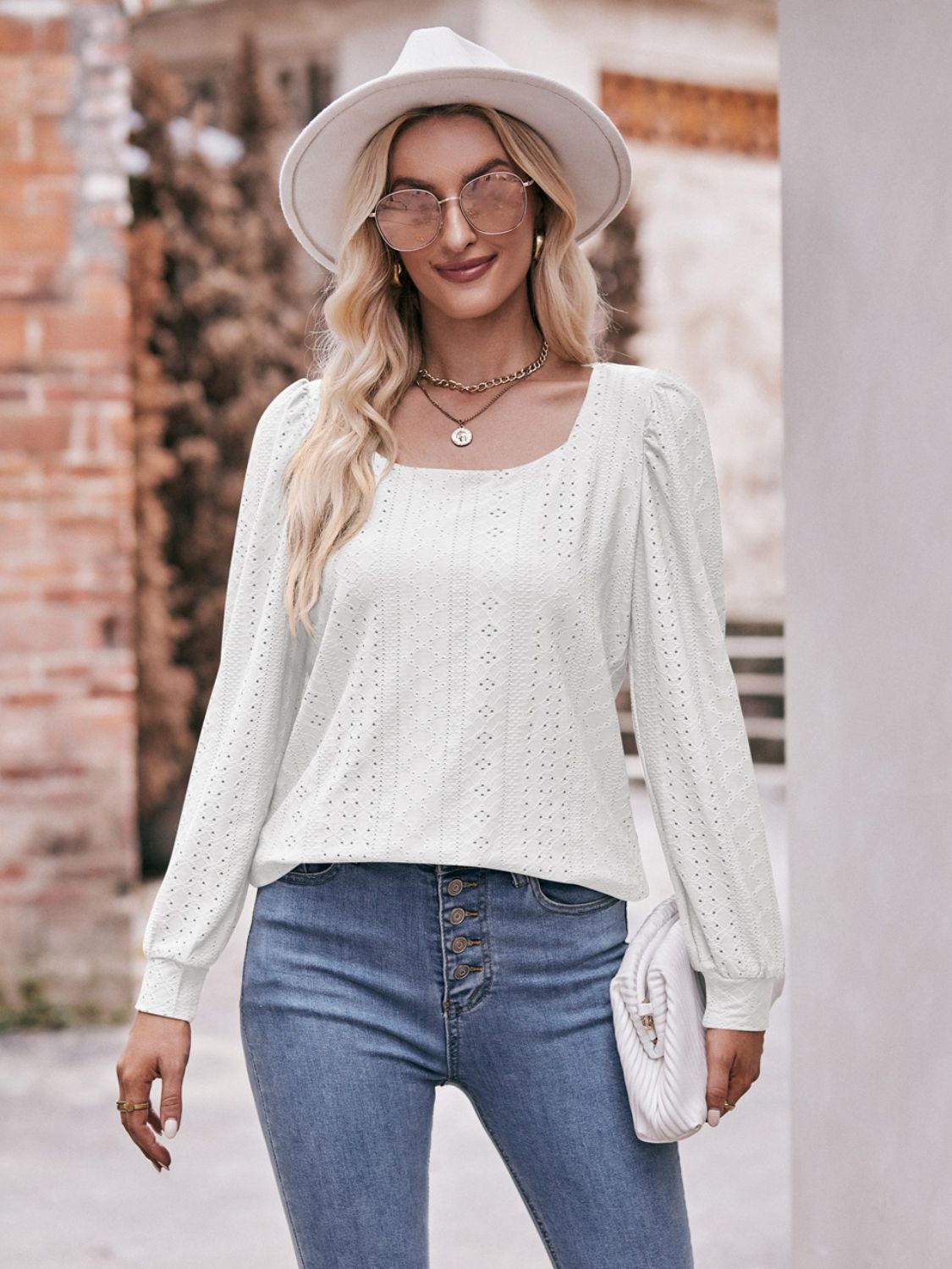 Eyelet Square Neck Puff Sleeve Blouse - Mervyns