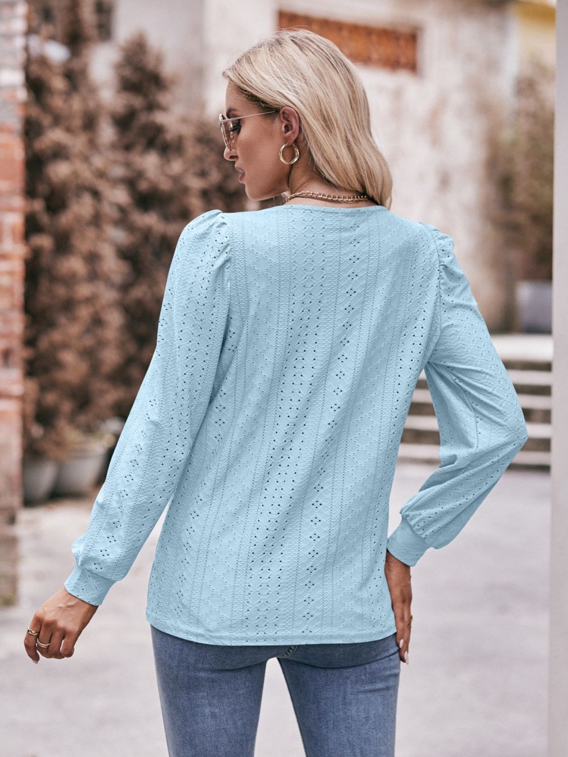 Eyelet Square Neck Puff Sleeve Blouse - Mervyns