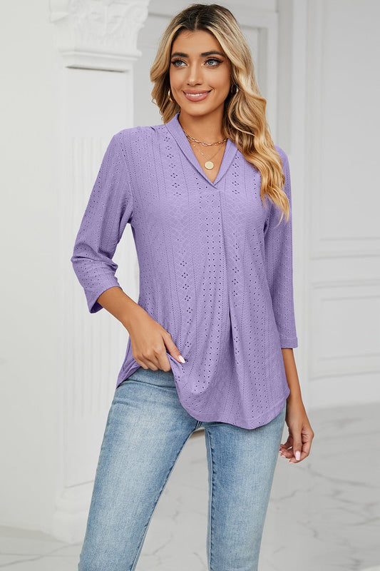 Eyelet Three - Quarter Sleeve Blouse - Mervyns