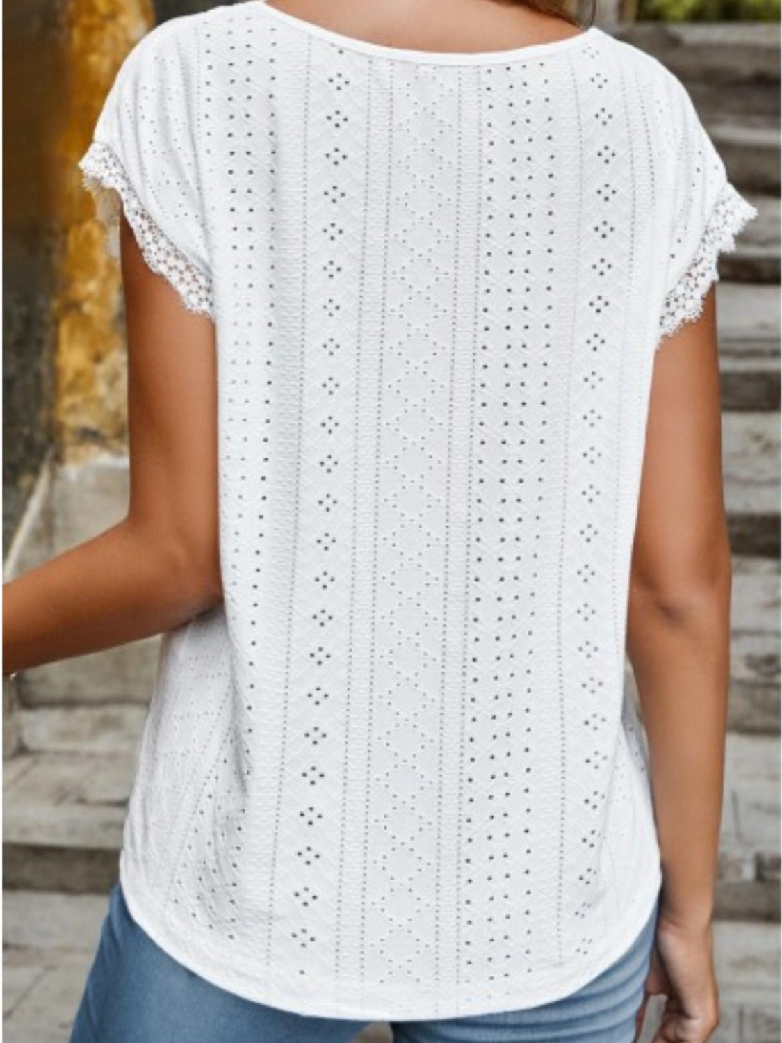 Eyelet V - Neck Cap Sleeve Blouse - Mervyns