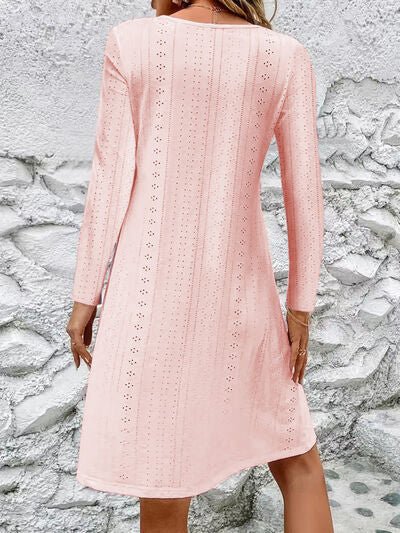 Eyelet V - Neck Long Sleeve Mini Dress - Mervyns