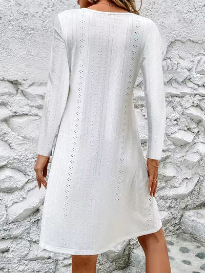 Eyelet V - Neck Long Sleeve Mini Dress - Mervyns