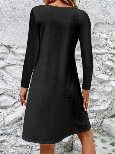 Eyelet V - Neck Long Sleeve Mini Dress - Mervyns