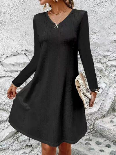 Eyelet V - Neck Long Sleeve Mini Dress - Mervyns