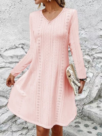 Eyelet V - Neck Long Sleeve Mini Dress - Mervyns