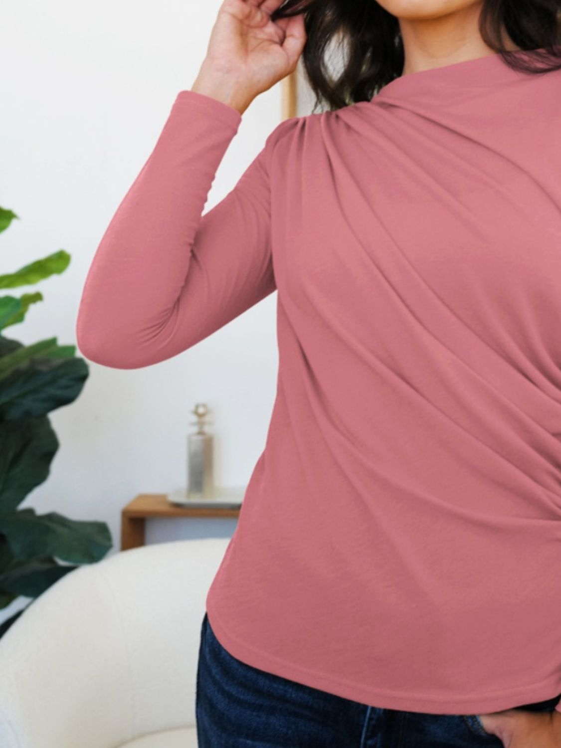 FAM - FAM Ruched Mock Neck Long Sleeve T-Shirt - Mervyns