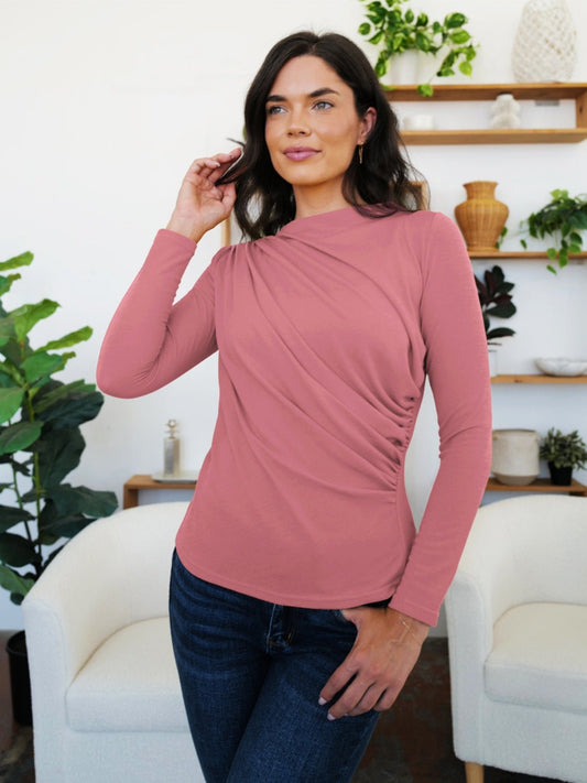 FAM - FAM Ruched Mock Neck Long Sleeve T-Shirt - Mervyns