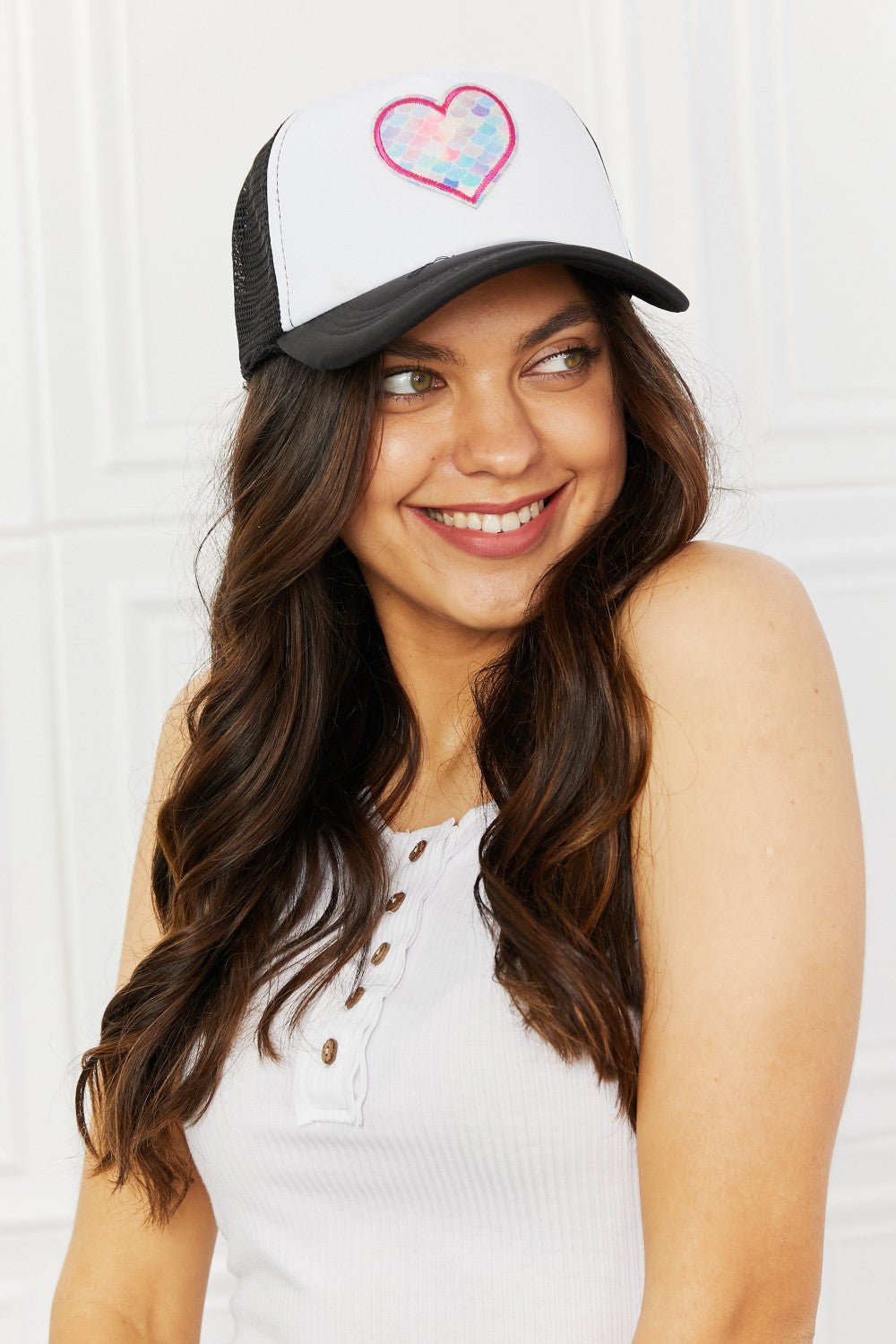 Fame Falling For You Trucker Hat in Black - Mervyns