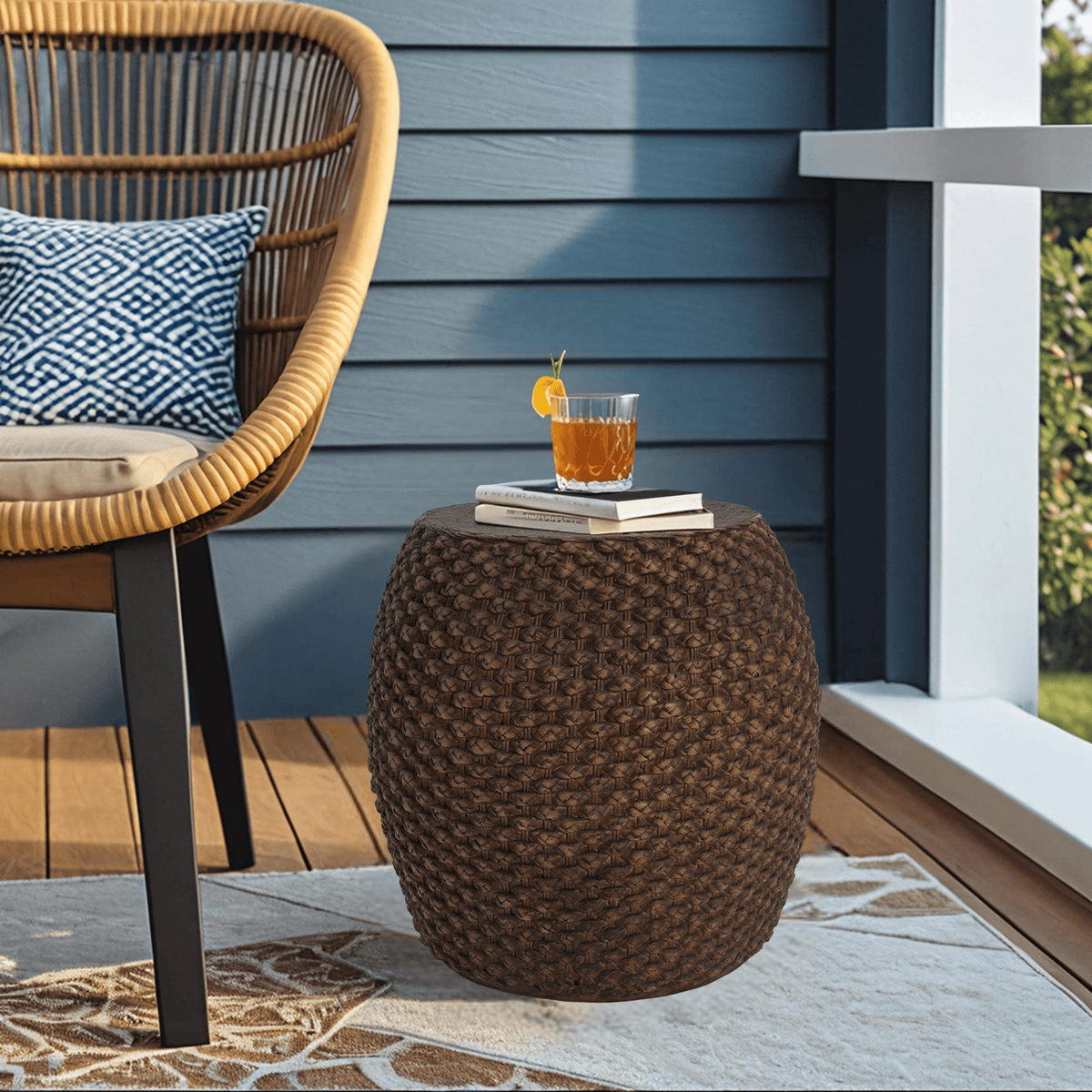Faux Rattan Side Table for Both Indoor and Outdoor Use, Handmade MgO, Brown - Mervyns