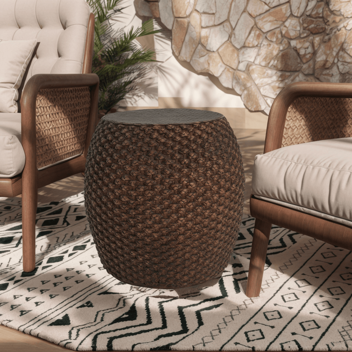 Faux Rattan Side Table for Both Indoor and Outdoor Use, Handmade MgO, Brown - Mervyns