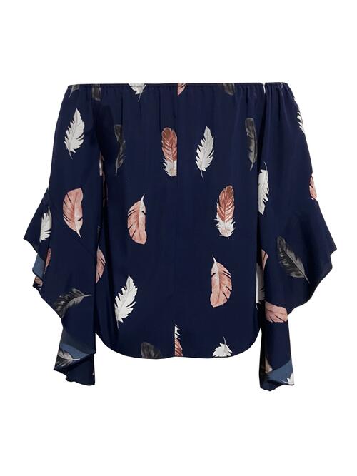 Feather Print Smocked Off - Shoulder Blouse - Mervyns