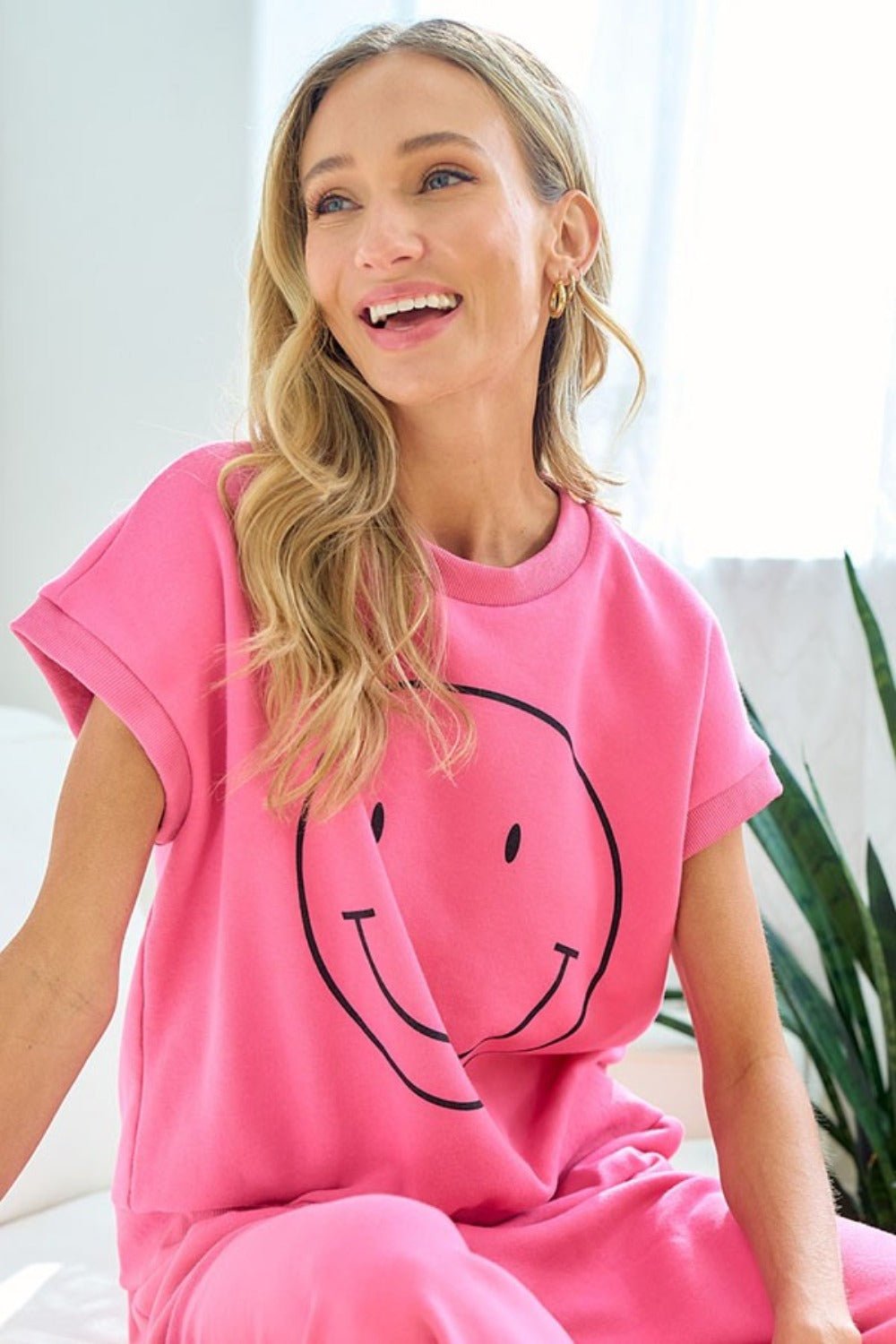 First Love Smile Face Drop Shoulder Brushed Inside T-Shirt - Mervyns