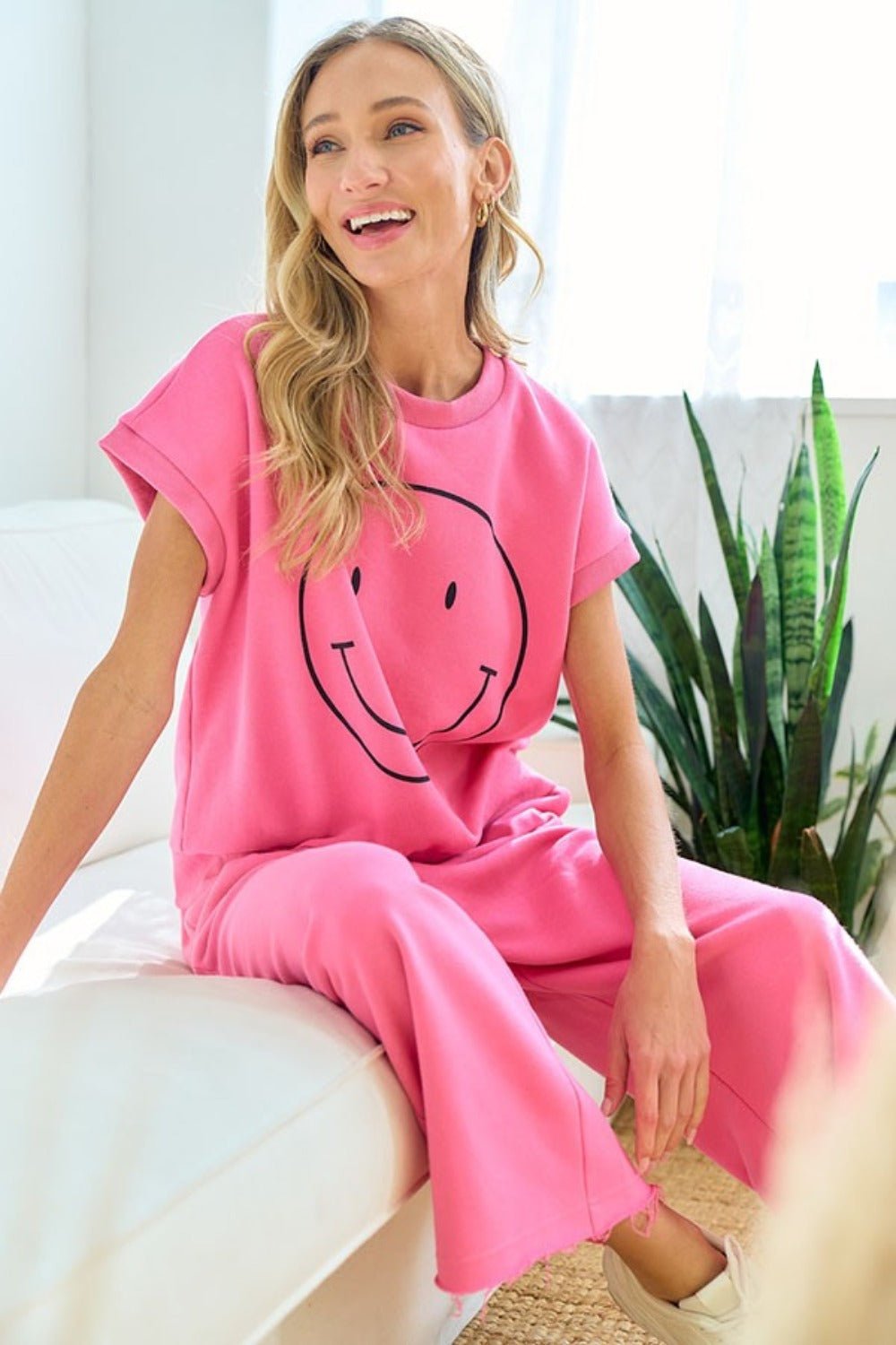 First Love Smile Face Drop Shoulder Brushed Inside T-Shirt - Mervyns