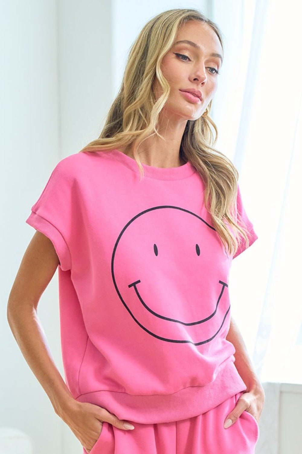 First Love Smile Face Drop Shoulder Brushed Inside T-Shirt - Mervyns