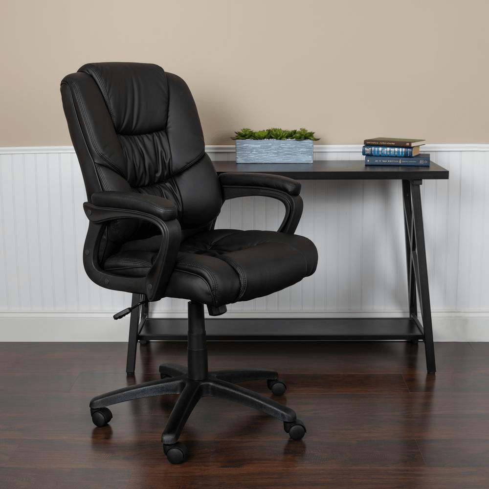 Flash Fundamentals Big & Tall 400 lb. Rated Black LeatherSoft Swivel Office Chair with Padded Arms, BIFMA Certified - Mervyns