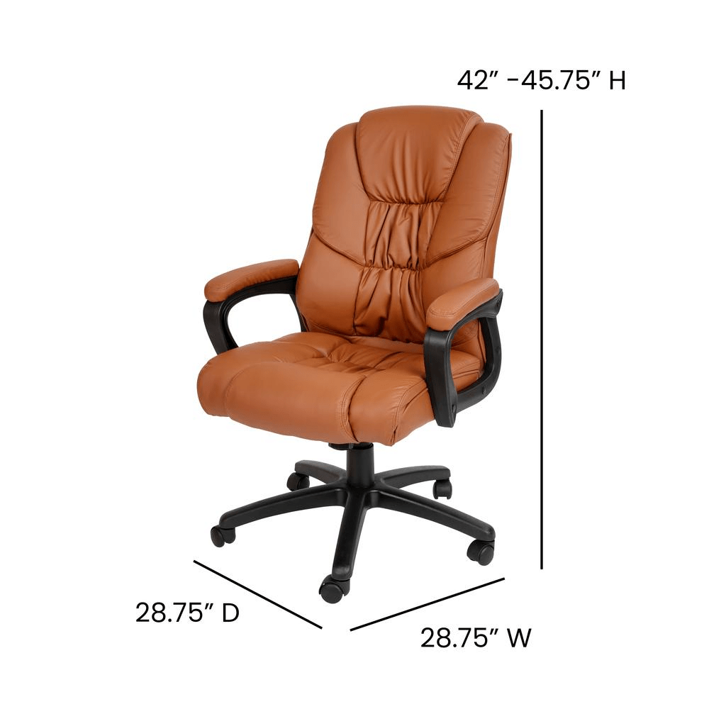 Flash Fundamentals Big & Tall 400 lb. Rated Brown LeatherSoft Swivel Office Chair with Padded Arms, BIFMA Certified - Mervyns